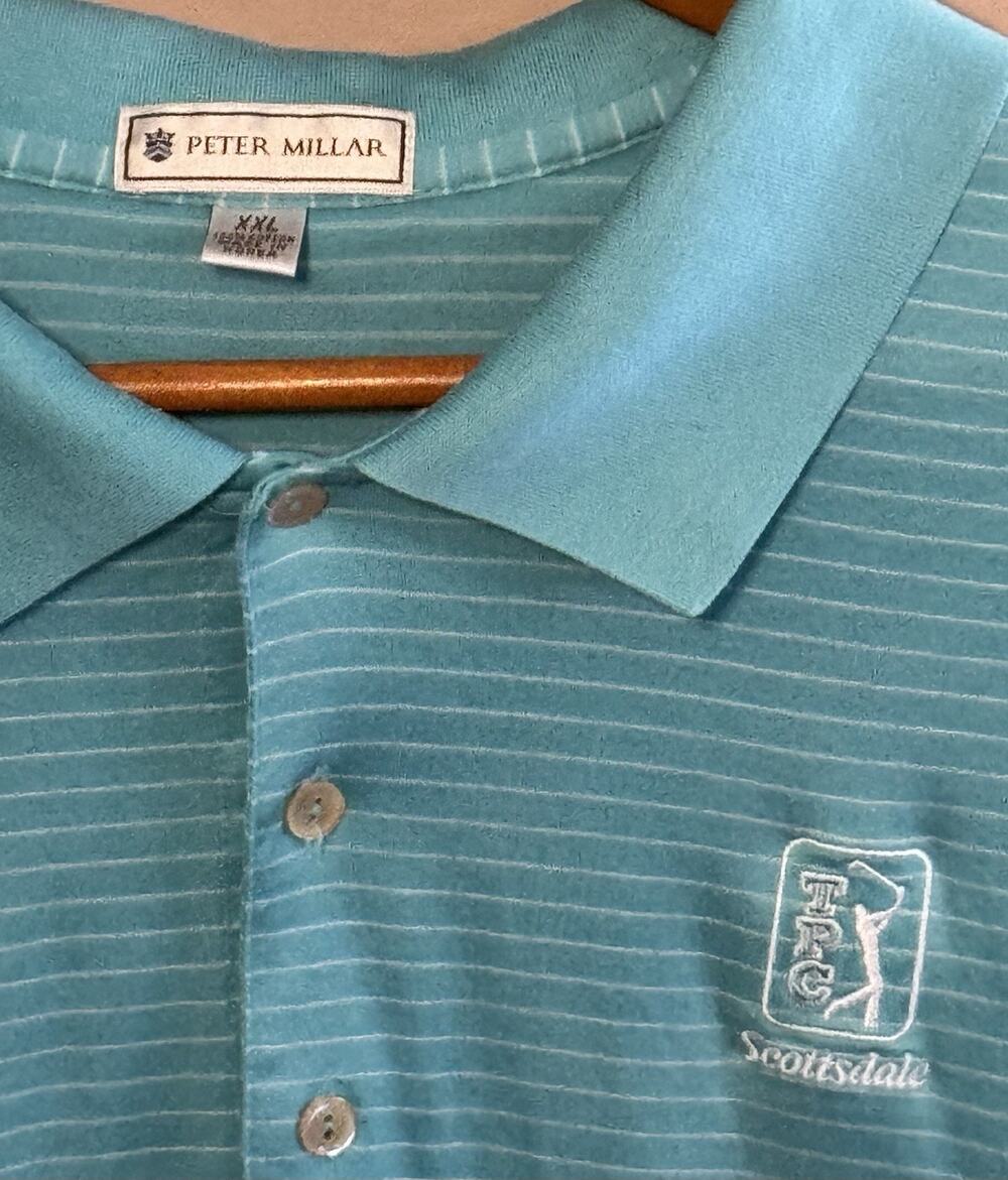 Peter Millar Blue / Green Golf Polo 2XL TPC Scottsdale